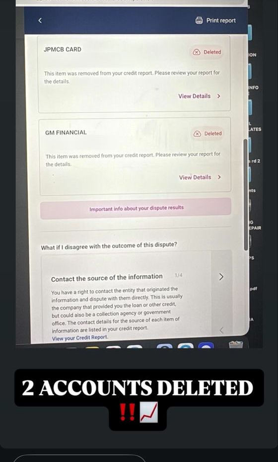 JPMCB Card and GM Financial items marked deleted